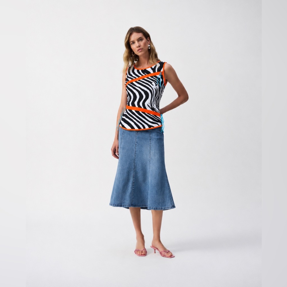 🆕 JOSEPH RIBKOFF - Black & White Zebra Tank with Bright Orange Trim